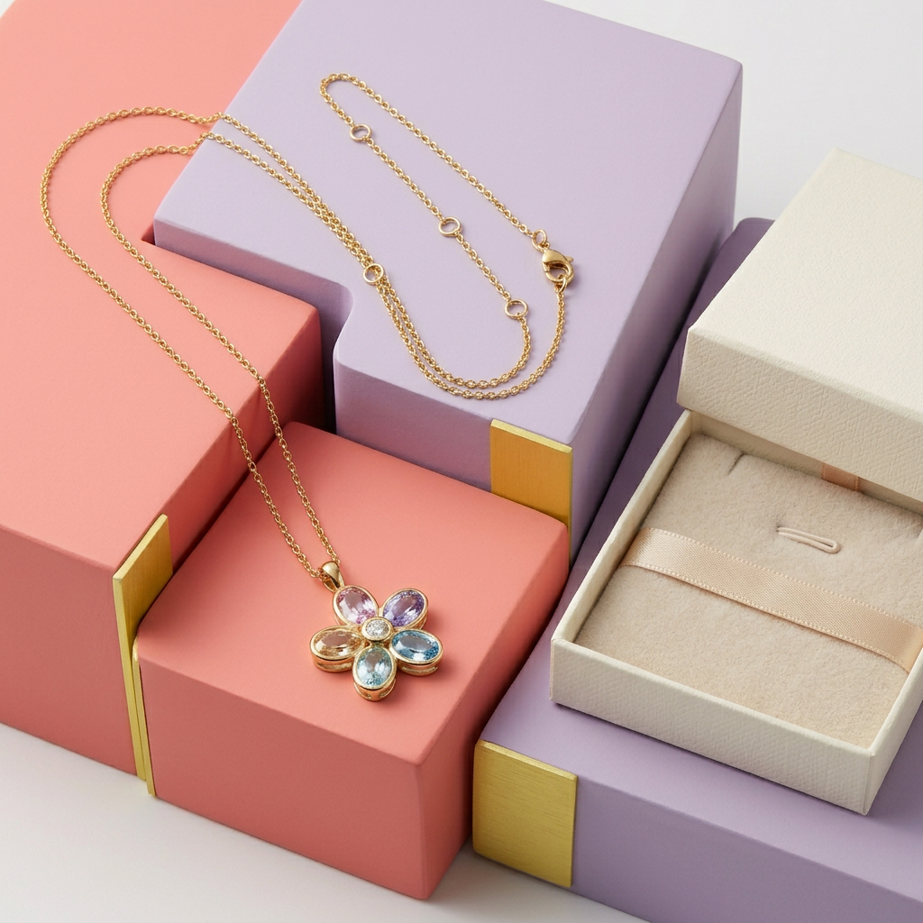 Aurora Bloom Multicolor Floral Pendant Necklace — Colorful hero view
