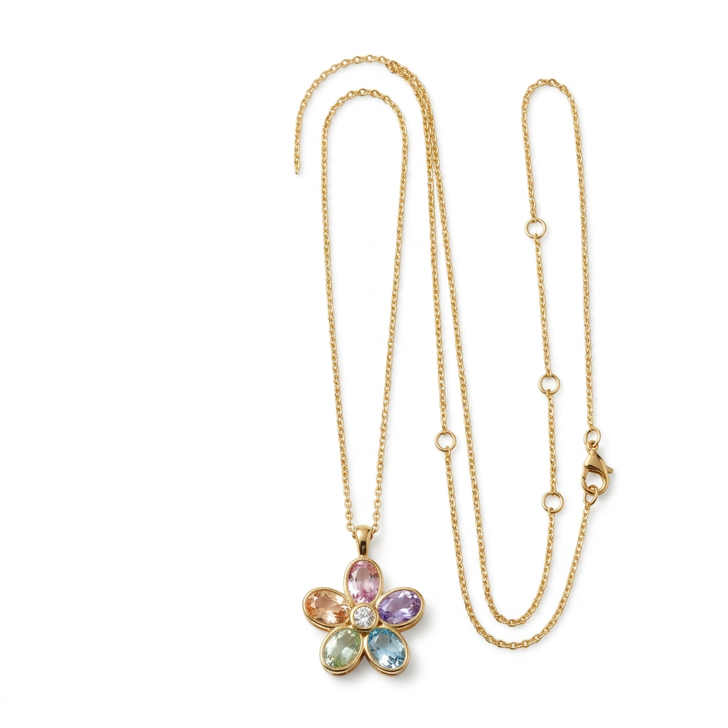 Aurora Bloom Multicolor Floral Pendant Necklace — White-background product view