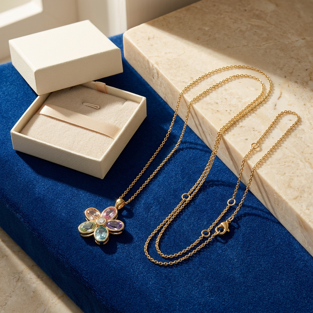 Aurora Bloom Multicolor Floral Pendant Necklace — Angled product view