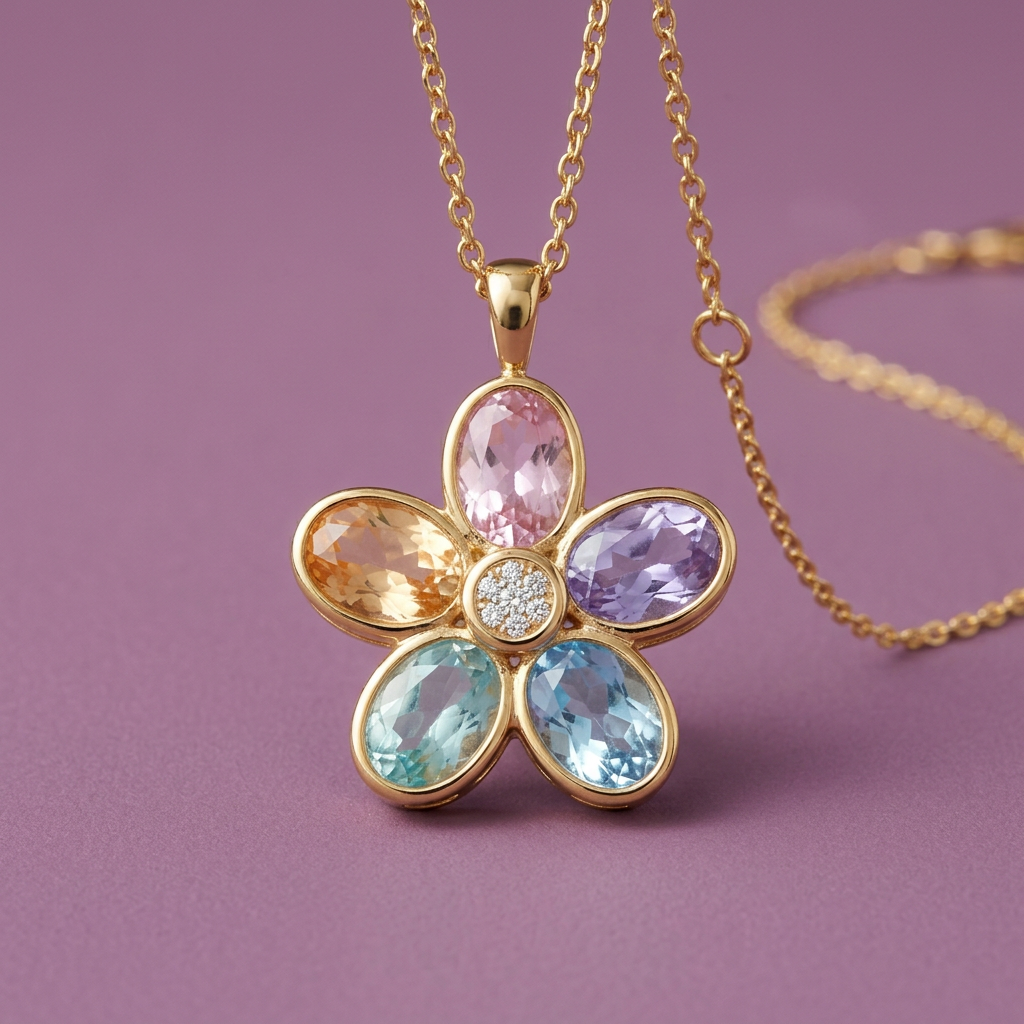 Aurora Bloom Multicolor Floral Pendant Necklace — Front detail