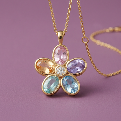 Aurora Bloom Multicolor Floral Pendant Necklace — Front detail
