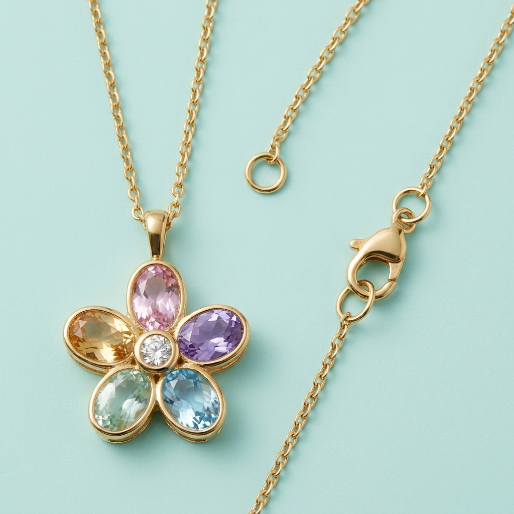 Aurora Bloom Multicolor Floral Pendant Necklace — Construction detail