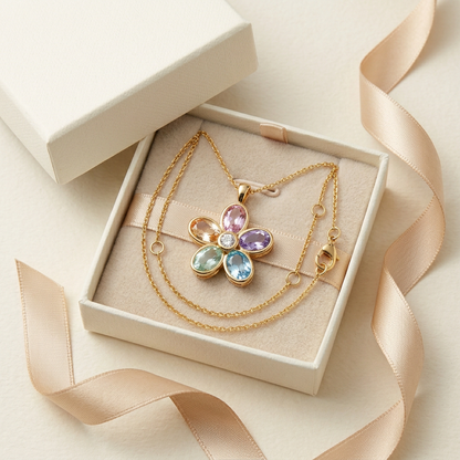 Aurora Bloom Multicolor Floral Pendant Necklace — Logo-free gift presentation