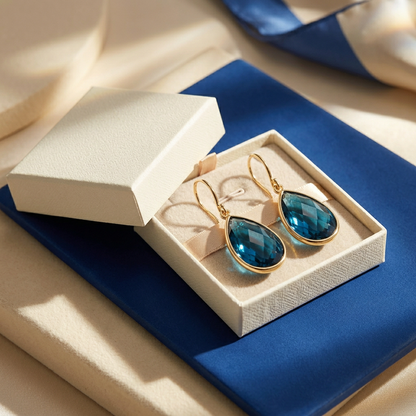 Ocean Muse Blue Teardrop Drop Earrings — Angled product view