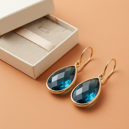 Ocean Muse Blue Teardrop Drop Earrings — Oblique design detail
