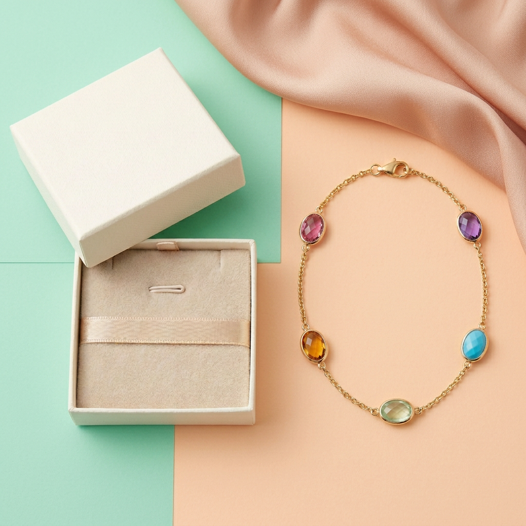 Prism Link Multicolor Accent Chain Bracelet — Color-block flat lay