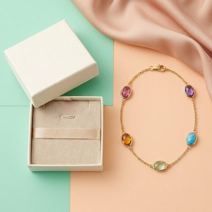 Prism Link Multicolor Accent Chain Bracelet — Color-block flat lay