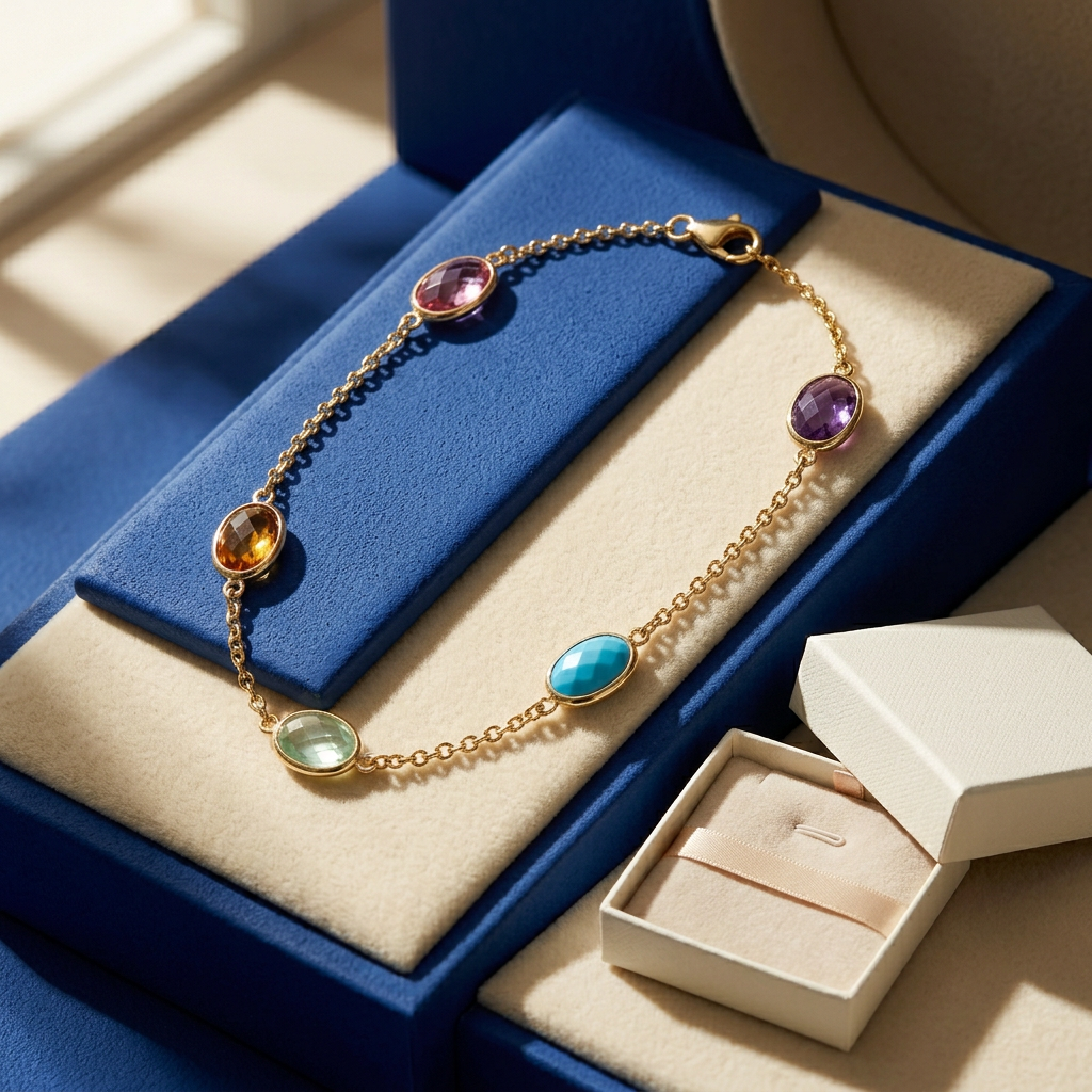 Prism Link Multicolor Accent Chain Bracelet — Angled product view