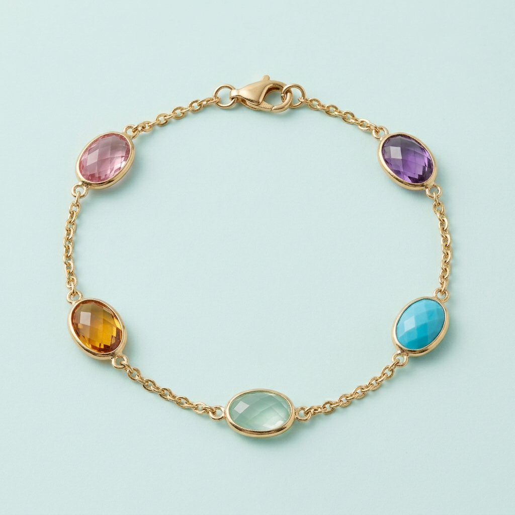 Prism Link Multicolor Accent Chain Bracelet — Construction detail