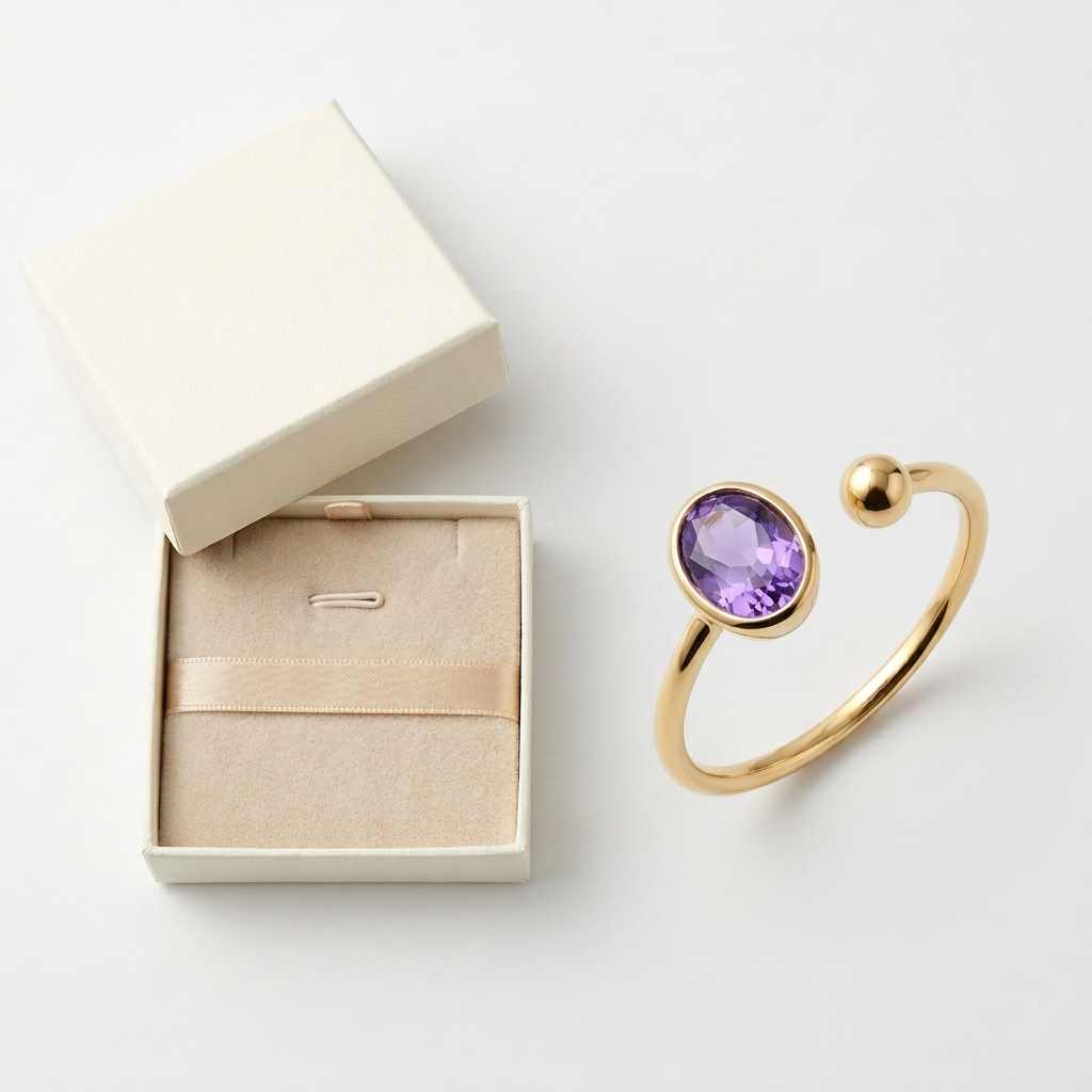 Violet Orbit Purple Oval Open Ring — White-background product view