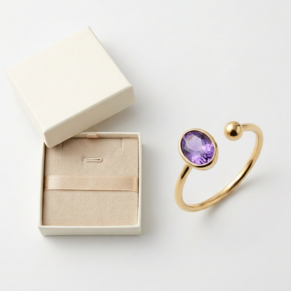 Violet Orbit Purple Oval Open Ring — White-background product view