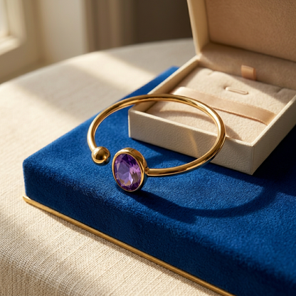 Violet Orbit Purple Oval Open Ring — Angled product view
