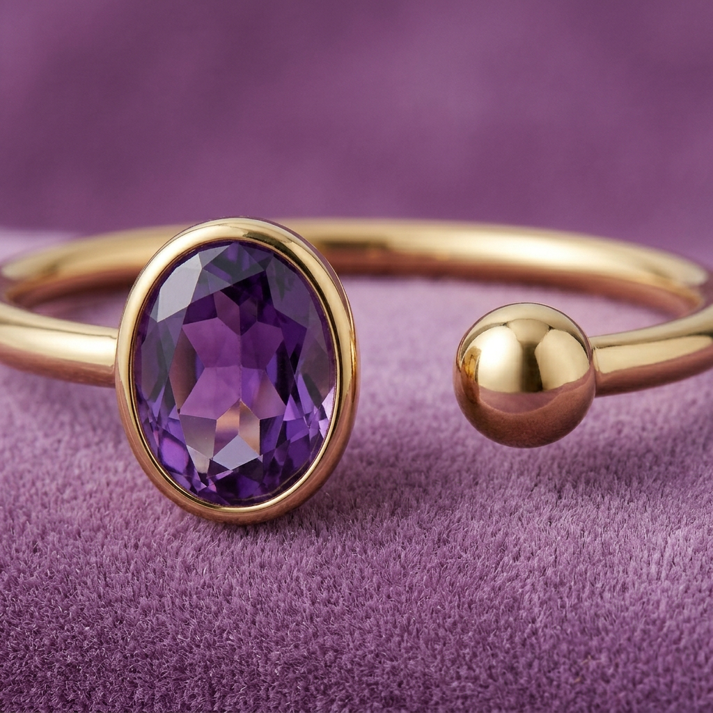 Violet Orbit Purple Oval Open Ring — Front detail