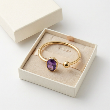 Violet Orbit Purple Oval Open Ring — Logo-free gift presentation