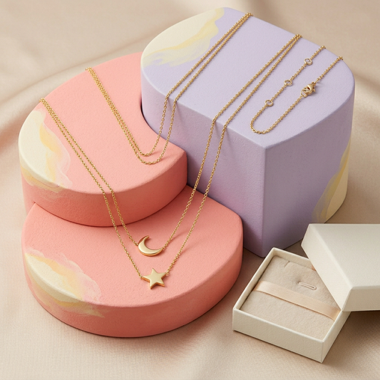 Celestial Duo Moon and Star Layered Necklace — Colorful hero view